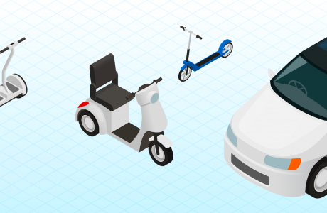 illustration showing electric car and scooters