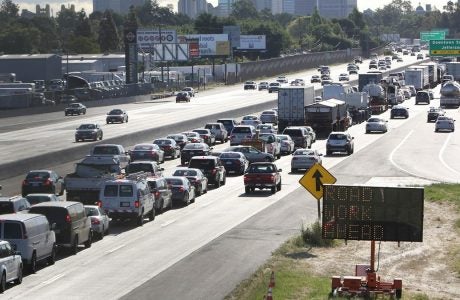Cars in traffic on freeway