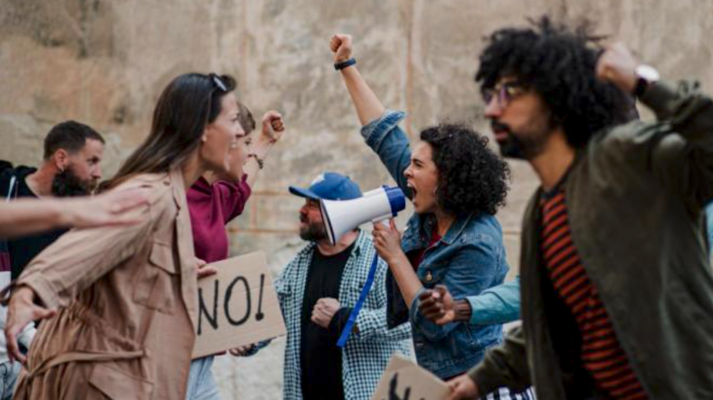 Protesters facing off outdoors
