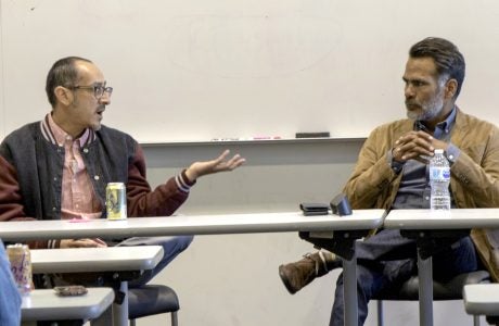 Daniel Hernandez of L.A. Taco, left, and Eric Avila, professor of urban planning and Chicano studies. Photo by Mary Braswell