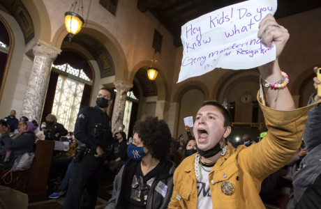 Protesters inside city council meeting