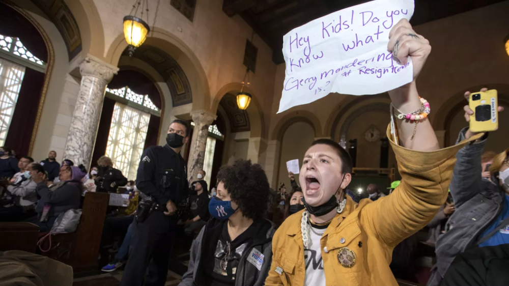Protesters inside city council meeting