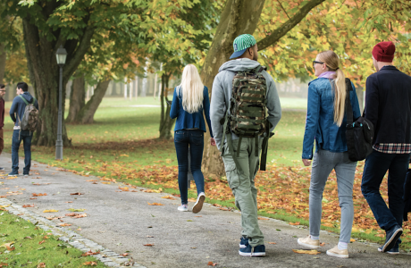 students walking on college campus