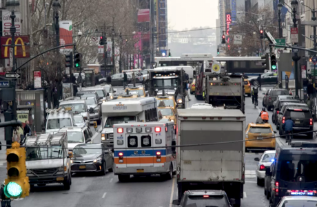 street congested with cars in Manhattan