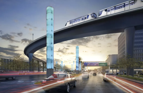 rendering of elevated train at airport