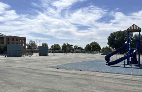 school playground with asphalt and little shade