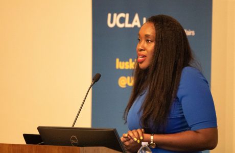 Ijeoma Opara of the Yale School of Public Health delivers a UCLA Luskin Lecture at the California NanoSystems Institute. Photo by Mary Braswell