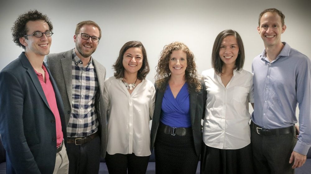 From left, the new UCLA Luskin faculty are Zachary Steinert-Threlkeld, Darin Christensen, Leila Karimli, Laura Wray-Lake, Kian Goh and Michael Manville. Photo by Les Dunseith
