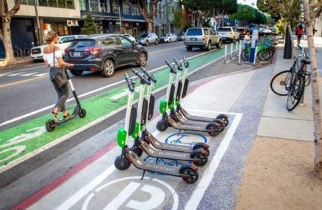 image of docked scooters in Santa Monica
