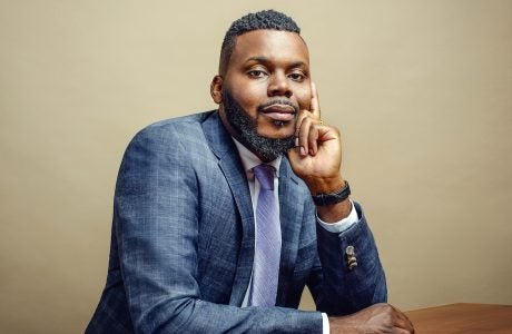 Man in blue jacket