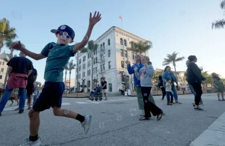 Jack Ferguson, 7, of Ventura, can't get enough of the bubble machine on July 30. The pedestrian friendly Main Street in Ventura has transformed the downtown experience and sparked debate among business owners. Photo courtesy of Juan Carlo/The Star