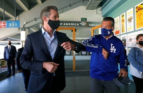 Gov. Gavin Newsom, left, with Secretary of State Alex Padilla, considered a front-runner to fill California's soon-to-be-vacant Senate seat.