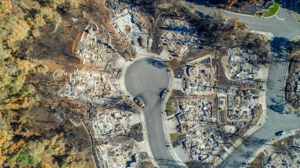 Neighborhood destroyed by wildfire.