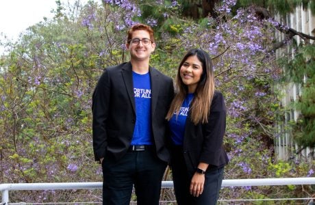 MPP students Carlos Alarcon and Karely Amaya launched the Undocumented Student-Led Network to unite peers across the UC system. Photo by Mary Braswell