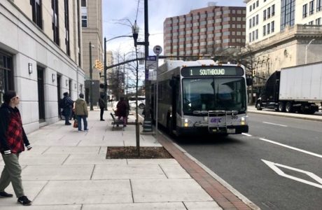 bus waiting at curb