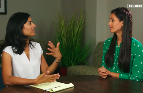 Manisha Shah, left, with "Consider It" host Liz Plank.