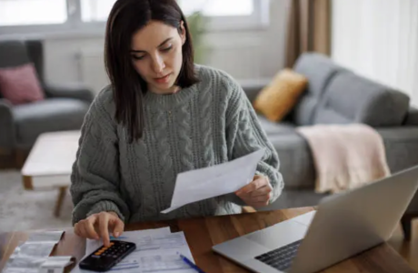 woman looking at expenses