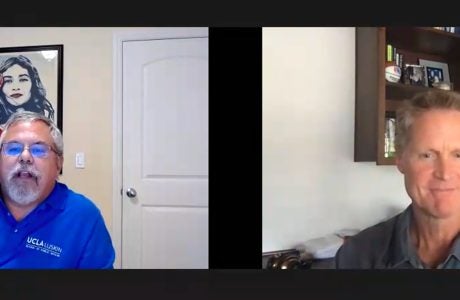 Gary Segura and NBA coach Steve Kerr chat during a webinar to open the academic year at the Luskin School.