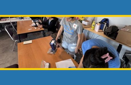 UCLA Fielding School of Public Health students (LtoR), Steve Jang, Amelia Najar, and Samantha Venegas, helped screen more than 100 soil samples at the March 7, 2026 event in Los Angeles' Watts neighborhood.