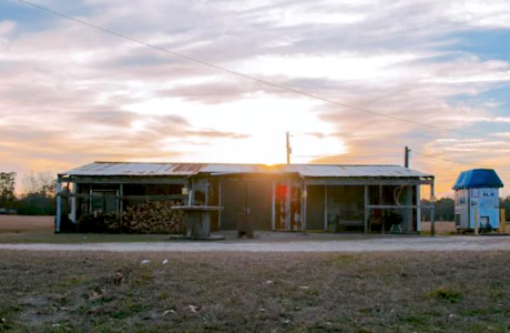 rural building at dusk
