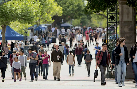 students walking on college campus