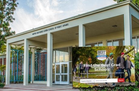 UCLA public affairs building and magazine cover o grad school ratings