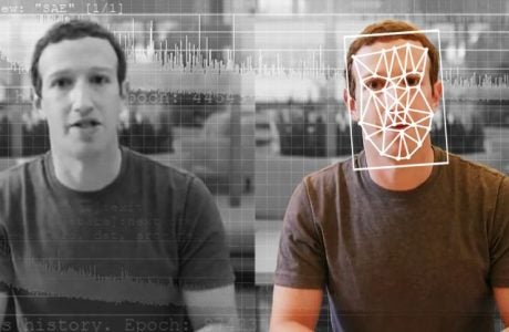 Image of comparison between deepfake and real image of Mark Zuckerberg, Facebook CEO