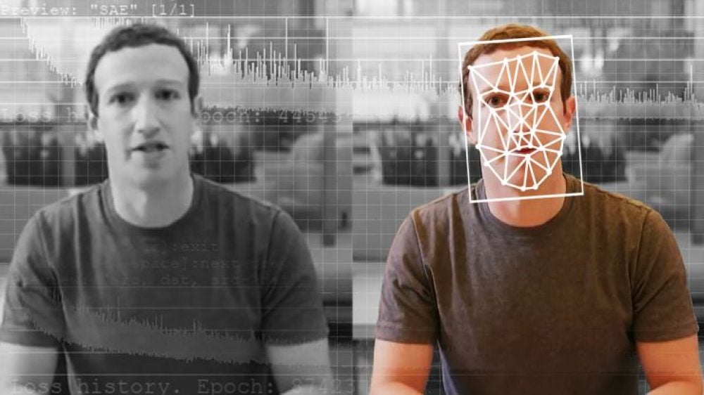 Image of comparison between deepfake and real image of Mark Zuckerberg, Facebook CEO