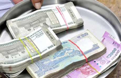 Platter with Indian currency