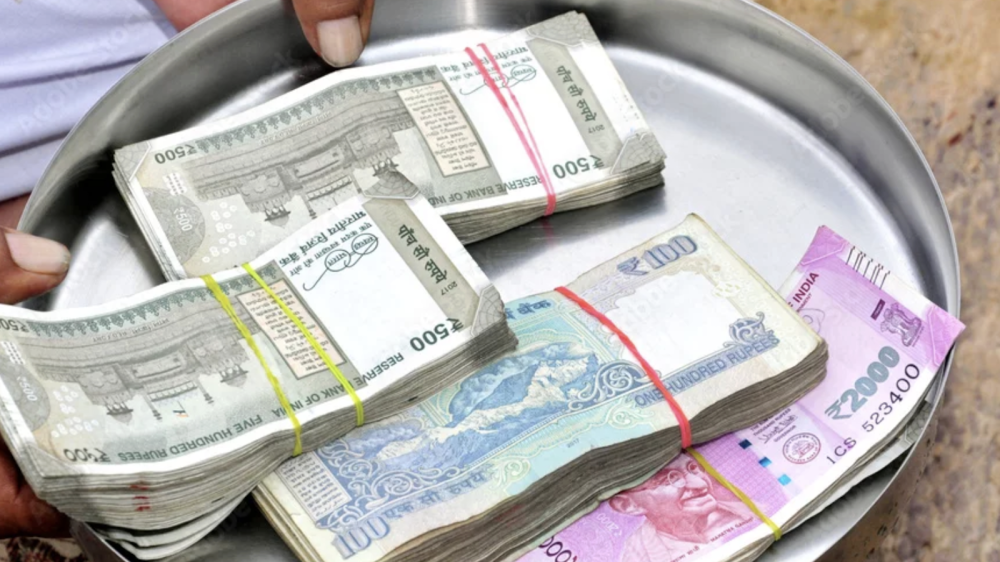 Platter with Indian currency