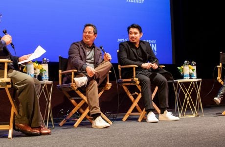 From left, Gary Segura moderates the panel discussion with author Jeff Chang, director Bao Nguyen and showrunner Kimmie Kim. Photo by Les Dunseith