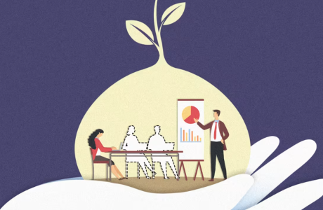 illustration of business meeting with silhouettes of absent workers