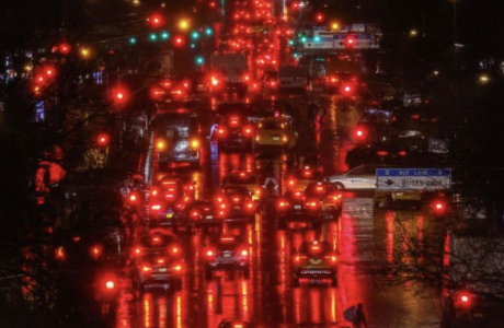 car lights in heavy traffic at night