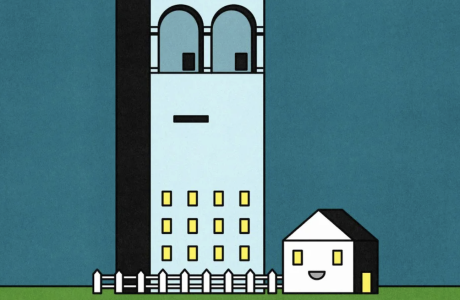 illustration of large house next to small house