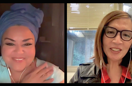 two women at online lecture