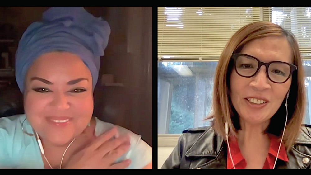 two women at online lecture
