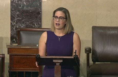 file photo of Sen. Sinema speaking.|file photo of Sen. Sinema speaking.