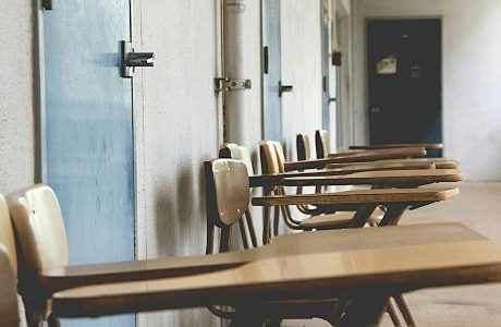 school desks in classroom