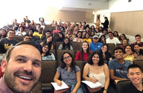 Associate Professor Ian Holloway snapped a selfie in 2018 during the first class offered by the new undergraduate major in public affairs.