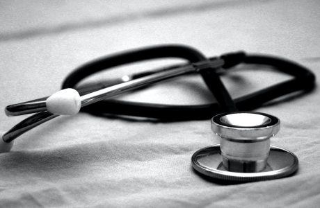 black and white shot of stethoscope