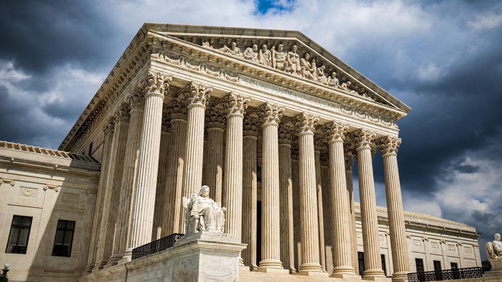 The front of the US Supreme Court building in Washington, DC.