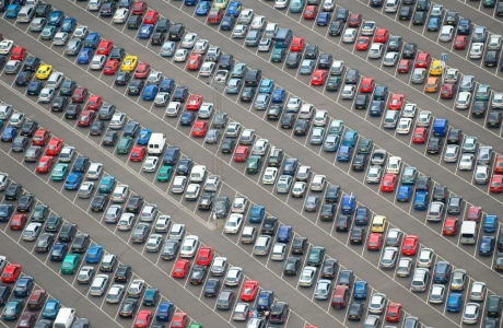 overhead view of packed parking lot