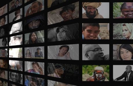 wall of small portraits of people from different backgrounds