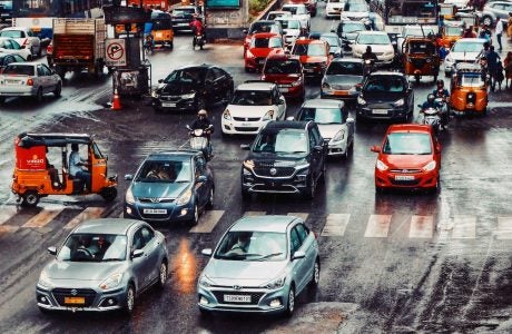 crush of cars on city street